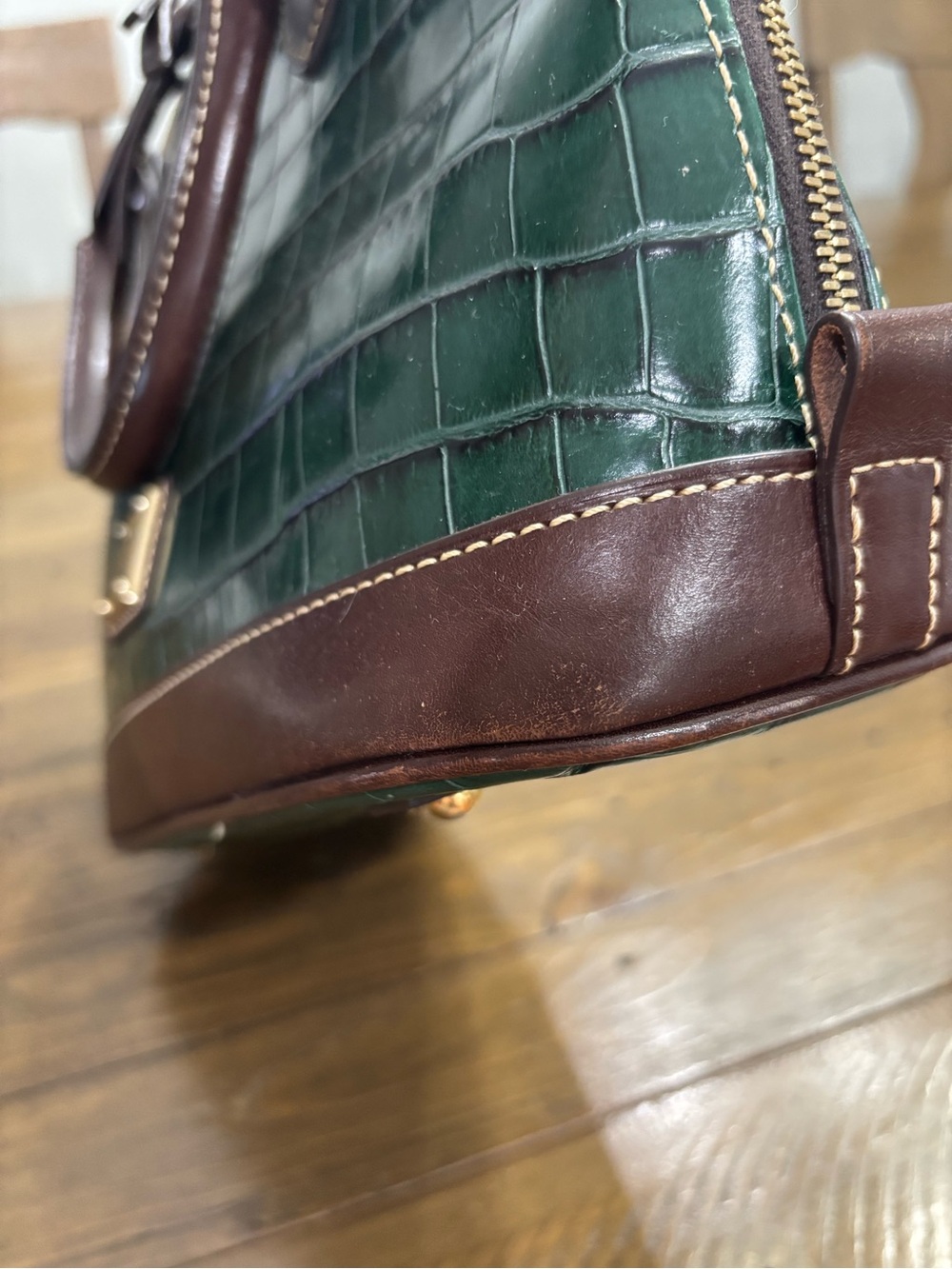 Dooney & Bourke Oakdale Zip Zip Satchel in Green Croc-Embossed Leather - Picture 12 of 15